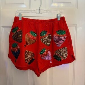 Red Sequin Strawberry Women's Shorts Queen of Sparkles
